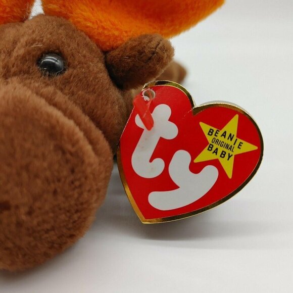 Ty Beanie Baby Chocolate The Moose Plush Toy Brown Orange 1993 Vintage with Tag - Picture 6 of 10